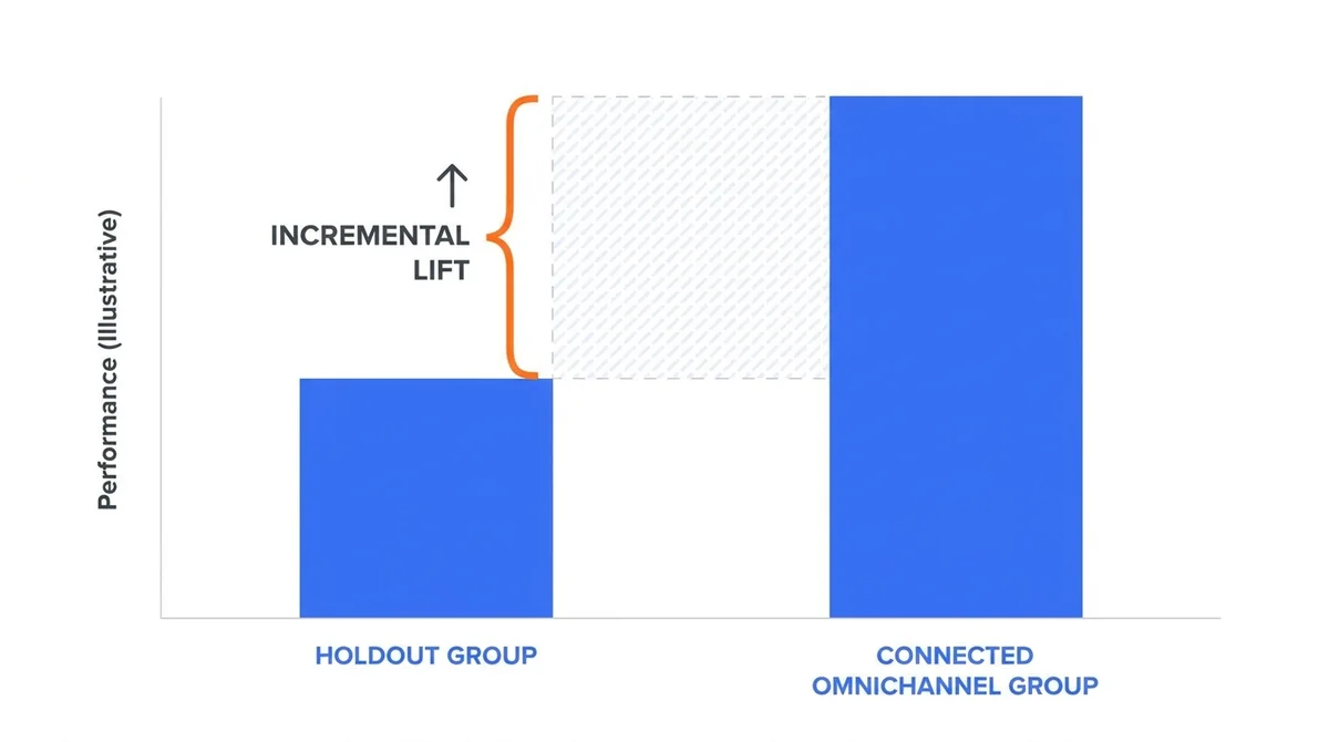 Incremental sales lift shown as a holdout group compared with the connected omnichannel group