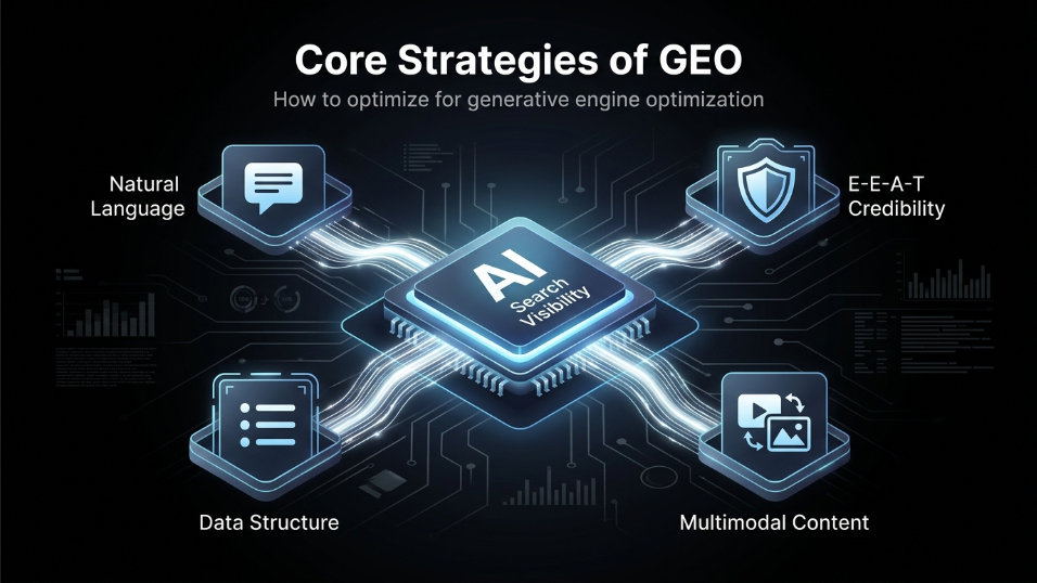 core strategies of SEO vs. GEO vs. AEO, Core Strategies for Generative Engine Optimization