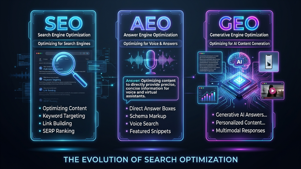 The Convergence of Search: SEO vs. GEO vs. AEO